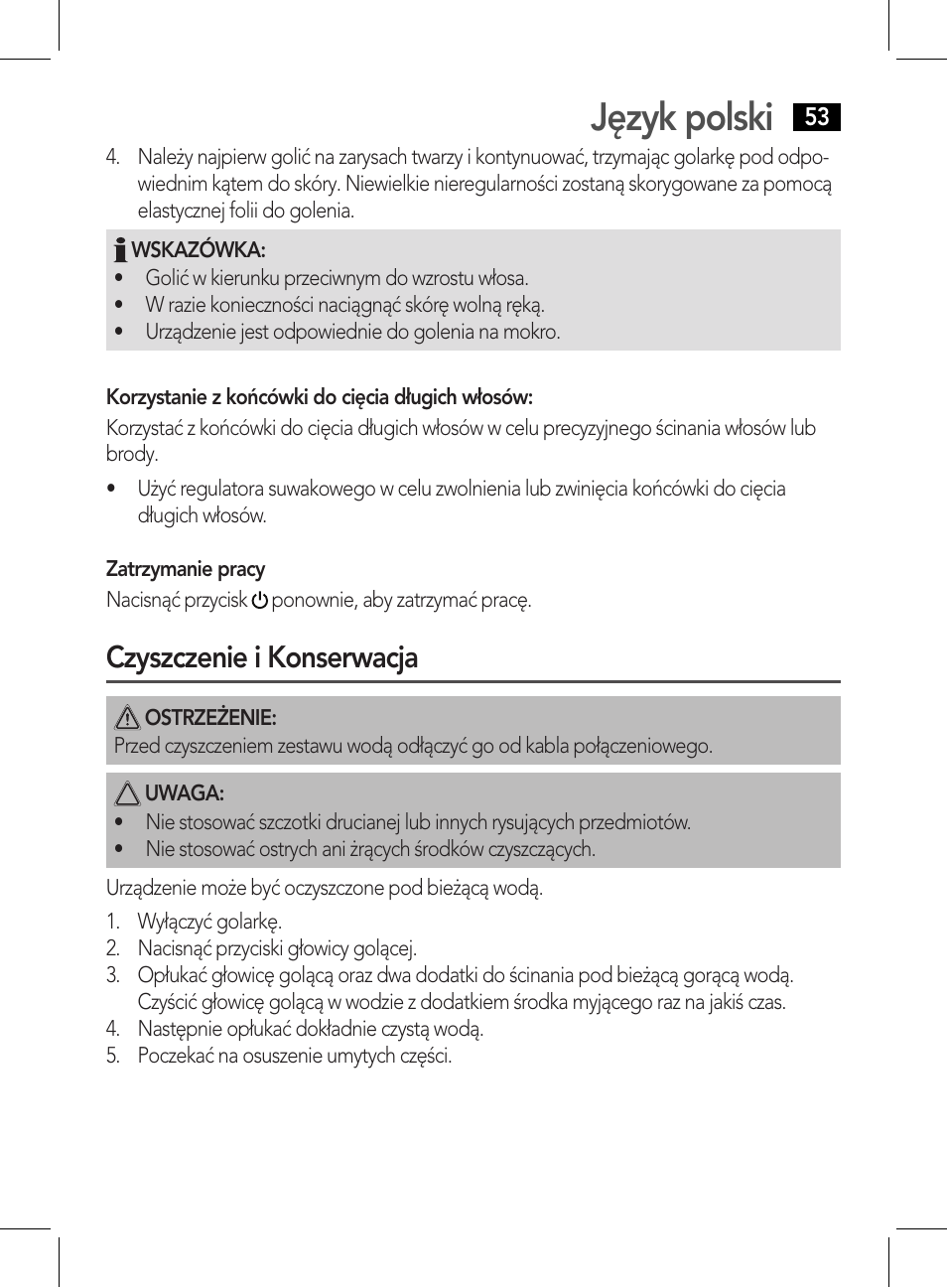 Język polski, Czyszczenie i konserwacja | AEG HR 5627 User Manual | Page 53 / 82