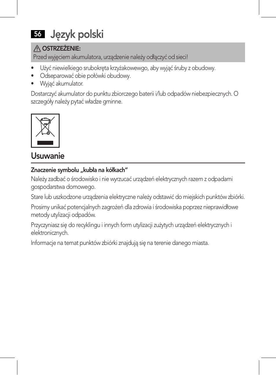 Język polski, Usuwanie | AEG HR 5627 User Manual | Page 56 / 82