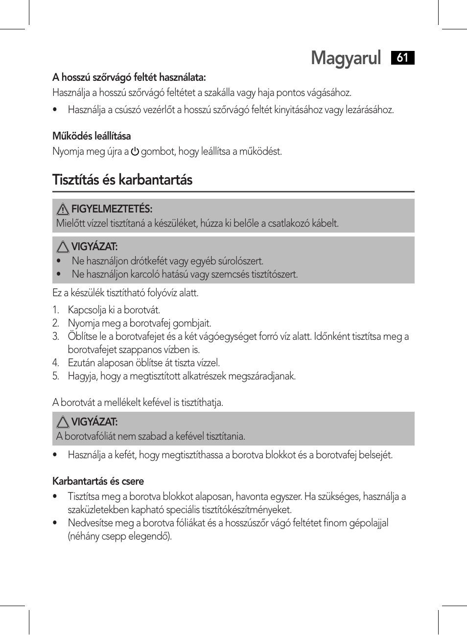 Magyarul, Tisztítás és karbantartás | AEG HR 5627 User Manual | Page 61 / 82