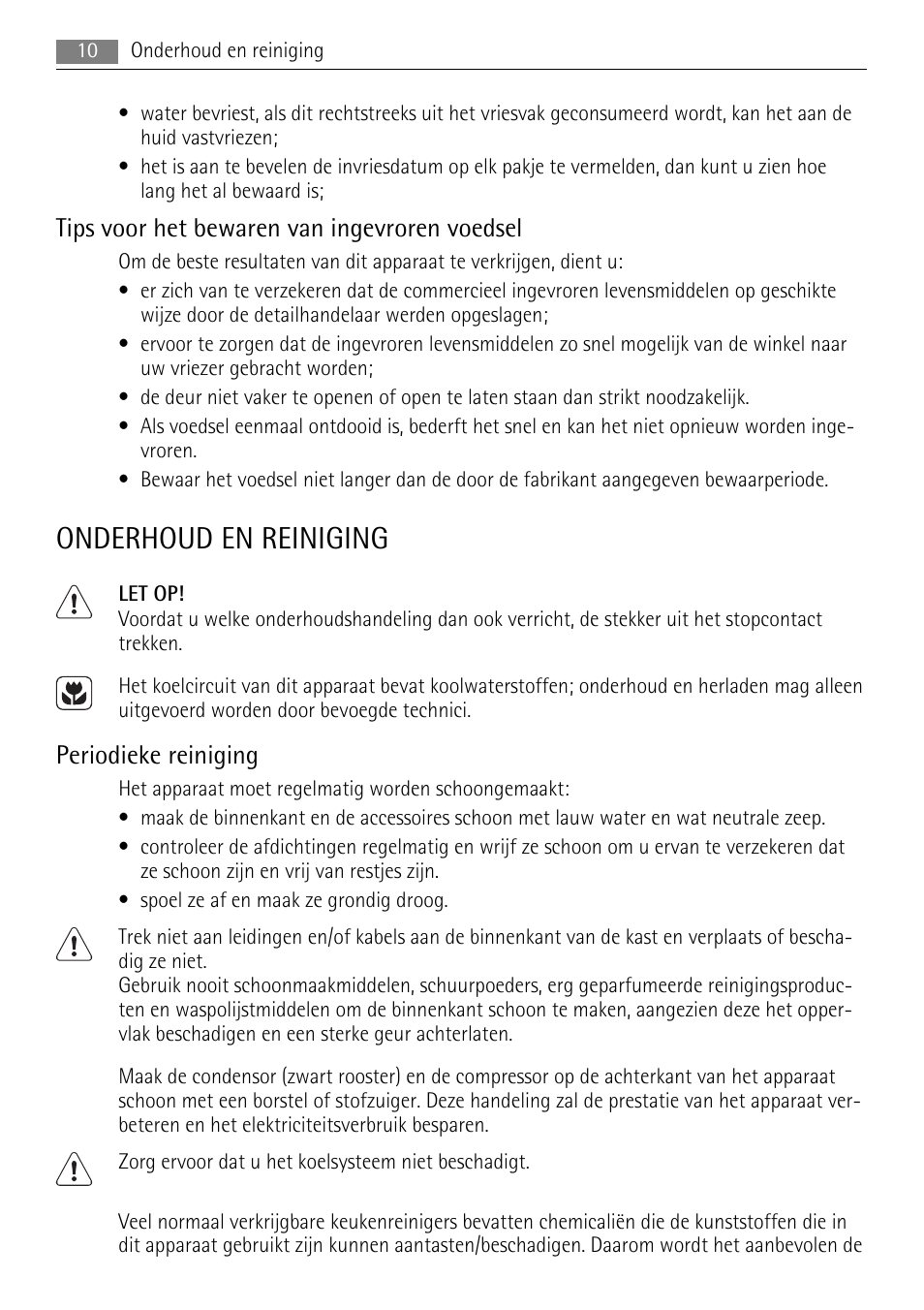 Onderhoud en reiniging, Tips voor het bewaren van ingevroren voedsel, Periodieke reiniging | AEG SKS51200S0 User Manual | Page 10 / 84