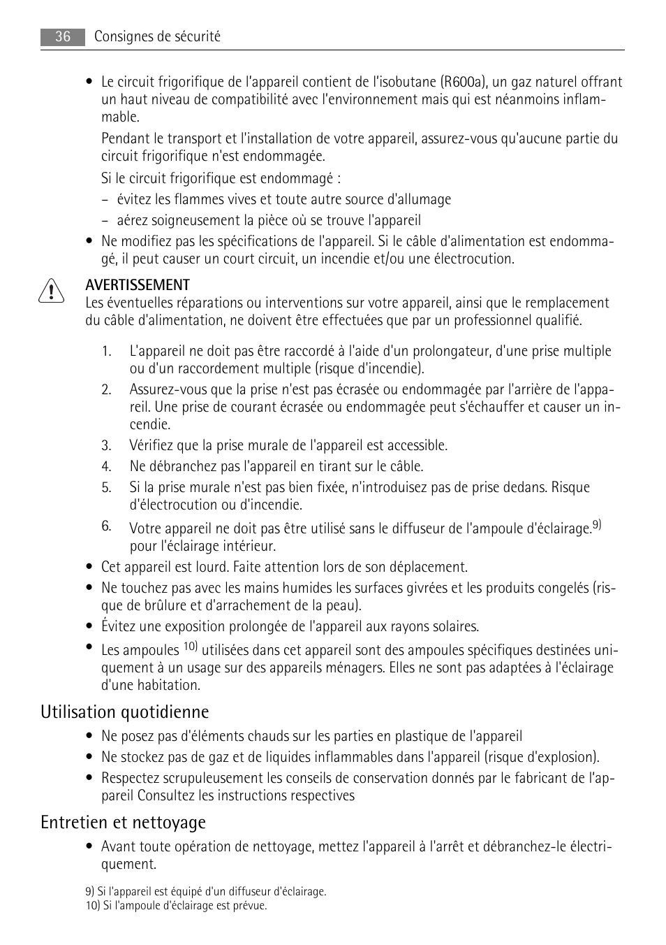 Utilisation quotidienne, Entretien et nettoyage | AEG SKS51200S0 User Manual | Page 36 / 84