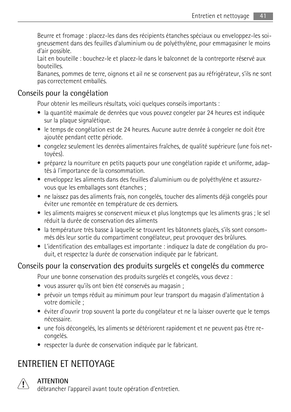 Entretien et nettoyage, Conseils pour la congélation | AEG SKS51200S0 User Manual | Page 41 / 84