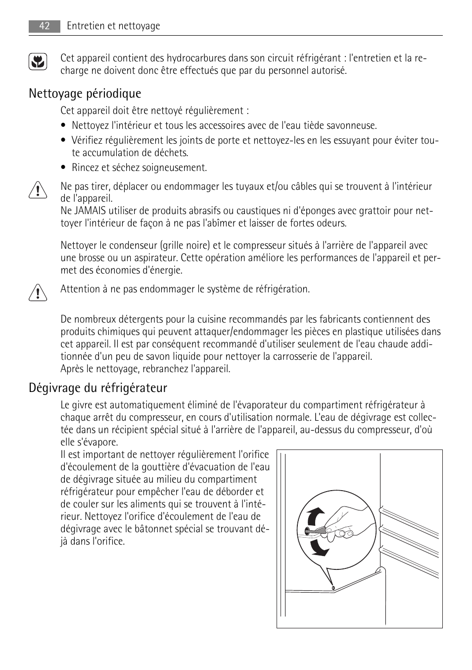 Nettoyage périodique, Dégivrage du réfrigérateur | AEG SKS51200S0 User Manual | Page 42 / 84