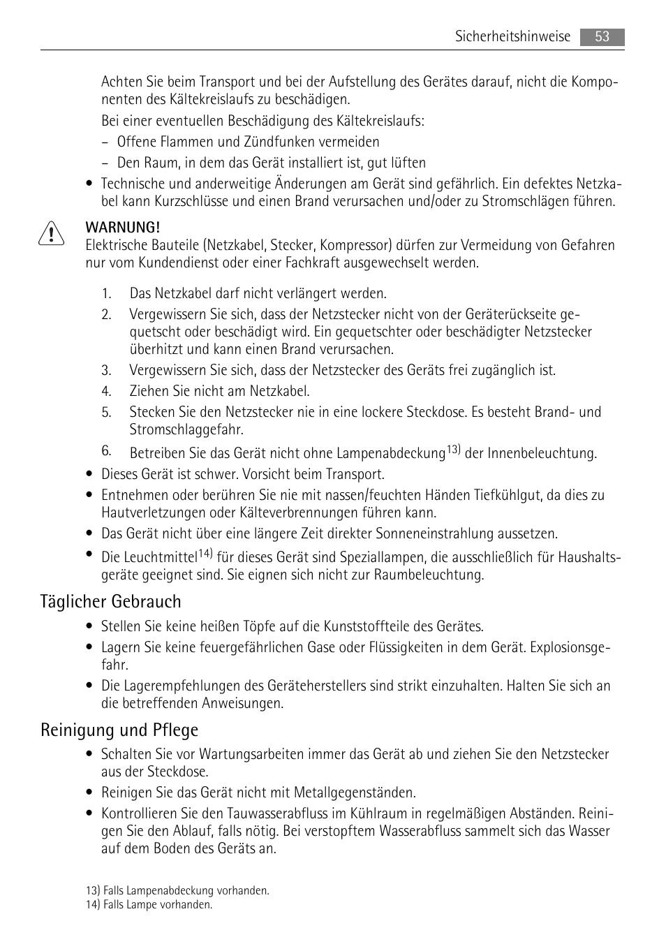 Täglicher gebrauch, Reinigung und pflege | AEG SKS51200S0 User Manual | Page 53 / 84