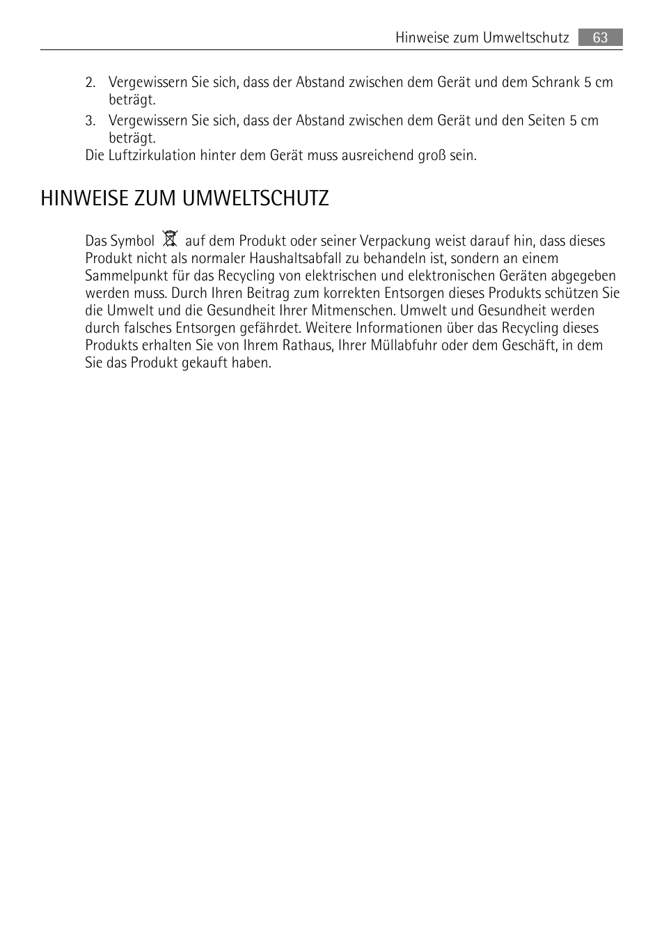 Hinweise zum umweltschutz | AEG A62300HLW0 User Manual | Page 63 / 64
