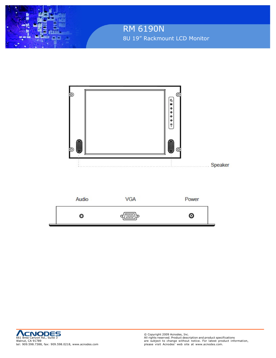 Rm 6190n, 3 audio option, 8u 19” rackmount lcd monitor | Remarks | Acnodes RACKMOUNT RM 6190N User Manual | Page 15 / 20
