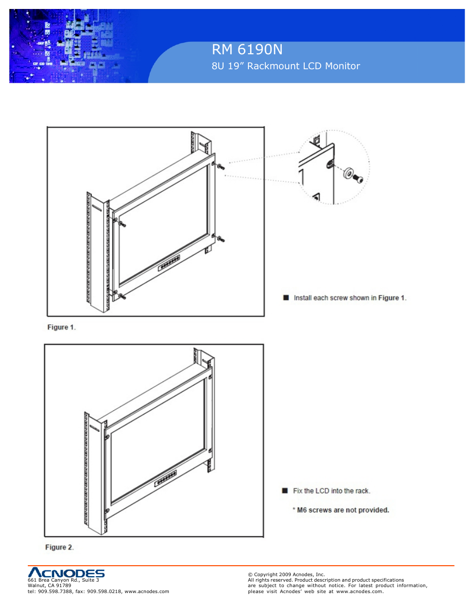 Rm 6190n, 4 installation, 8u 19” rackmount lcd monitor | Installation | Acnodes RACKMOUNT RM 6190N User Manual | Page 9 / 20