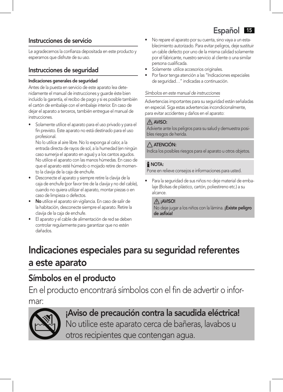 Español, Instrucciones de servicio, Instrucciones de seguridad | AEG HT 5580 User Manual | Page 15 / 44