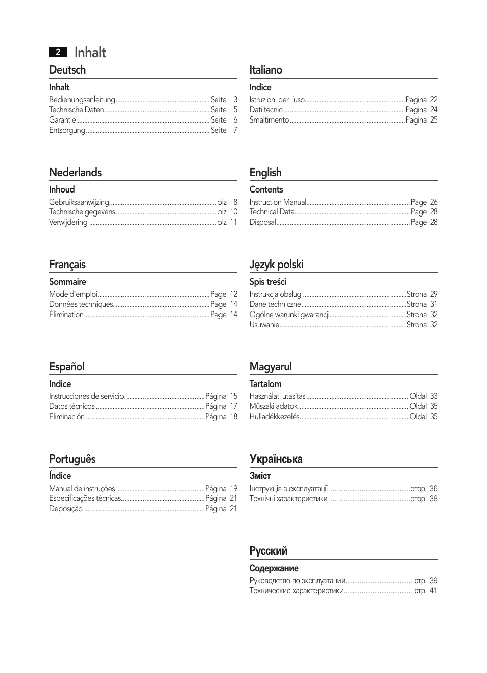 Inhalt | AEG HT 5580 User Manual | Page 2 / 44