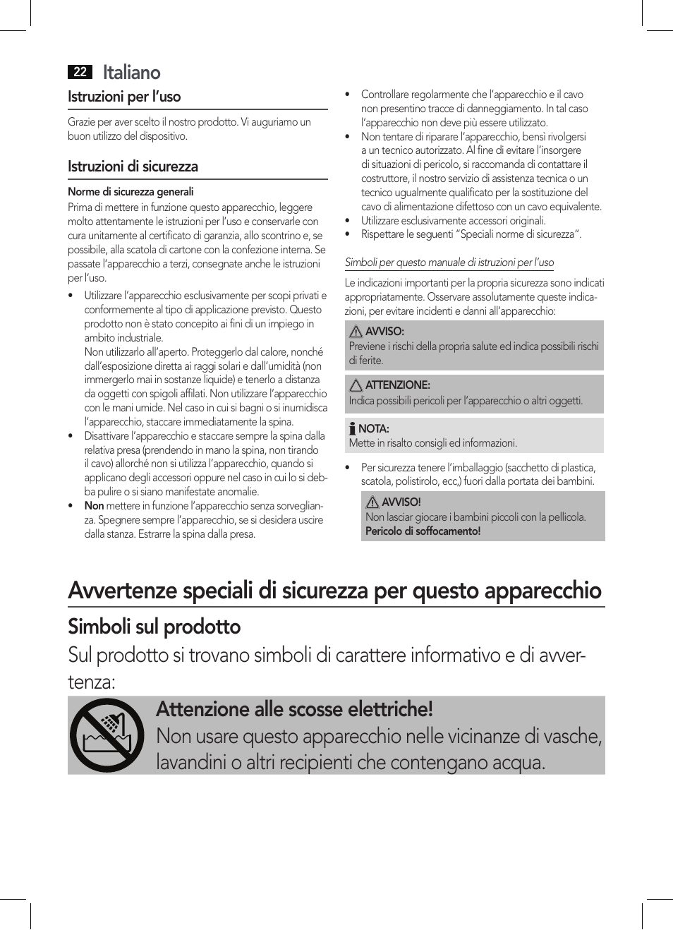 Italiano, Istruzioni per l’uso, Istruzioni di sicurezza | AEG HT 5580 User Manual | Page 22 / 44