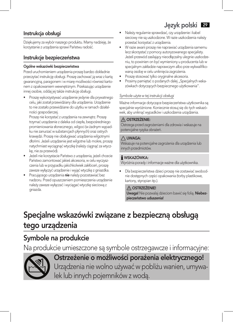 Język polski, Instrukcja obsługi, Instrukcje bezpieczeństwa | AEG HT 5580 User Manual | Page 29 / 44