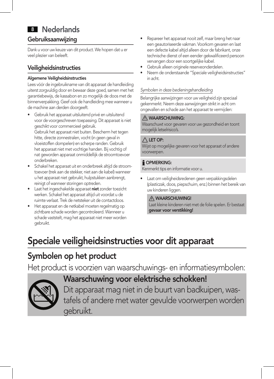 Speciale veiligheidsinstructies voor dit apparaat, Nederlands, Gebruiksaanwijzing | Veiligheidsinstructies | AEG HT 5580 User Manual | Page 8 / 44