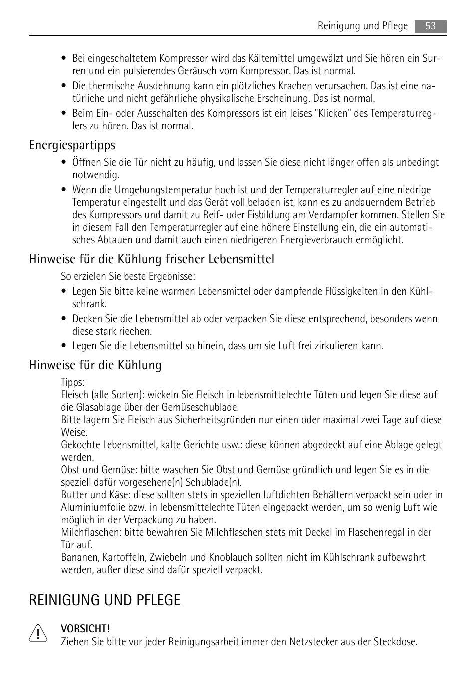 Reinigung und pflege, Energiespartipps, Hinweise für die kühlung frischer lebensmittel | Hinweise für die kühlung | AEG SKS58800S1 User Manual | Page 53 / 76