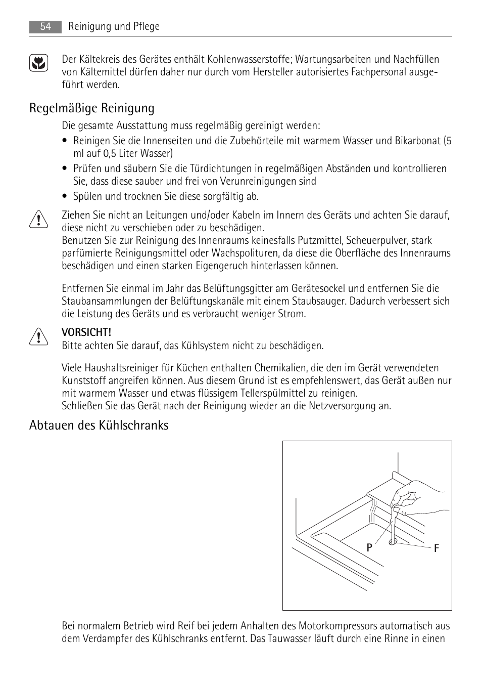 Regelmäßige reinigung, Abtauen des kühlschranks | AEG SKS58800S1 User Manual | Page 54 / 76