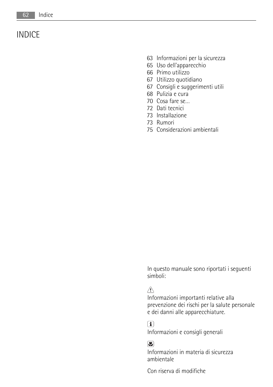 Indice | AEG SKS58800S1 User Manual | Page 62 / 76