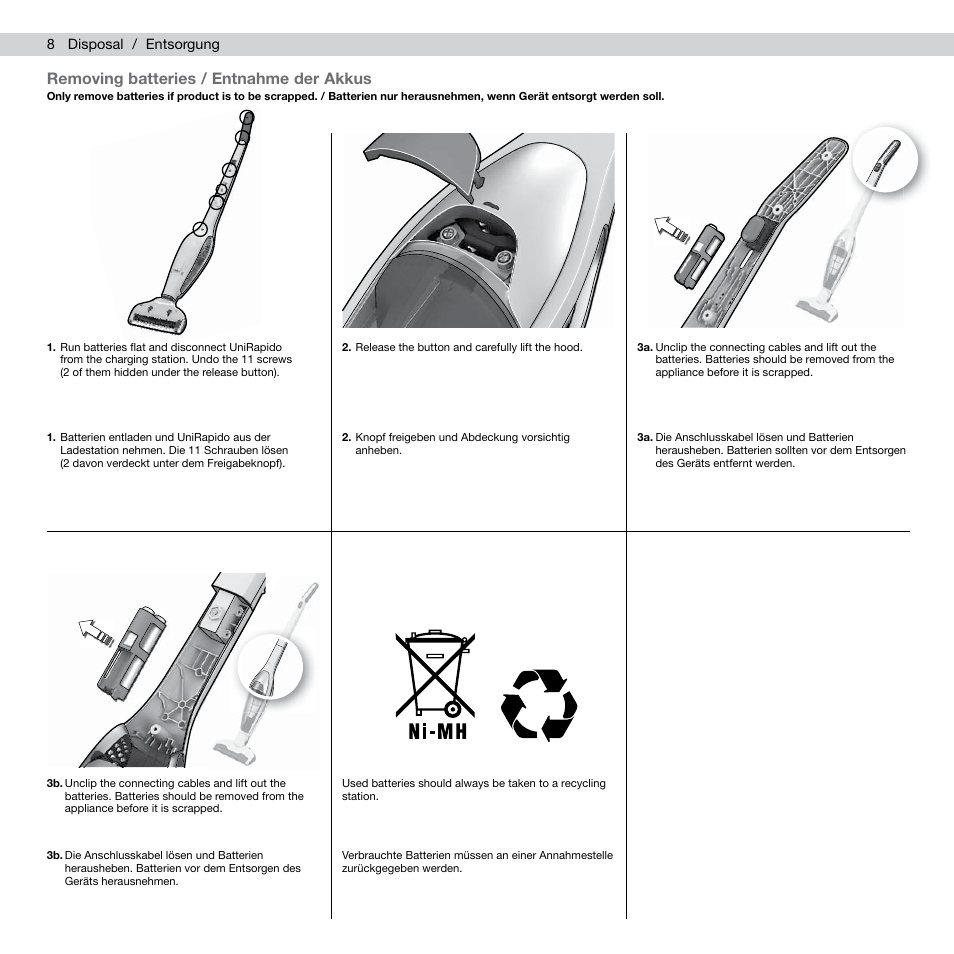 Removing batteries / entnahme der akkus | AEG AG803 User Manual | Page 10 / 24