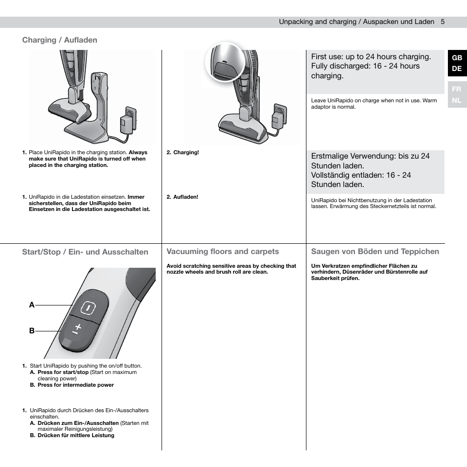 Saugen von böden und teppichen, Vacuuming floors and carpets | AEG AG803 User Manual | Page 7 / 24