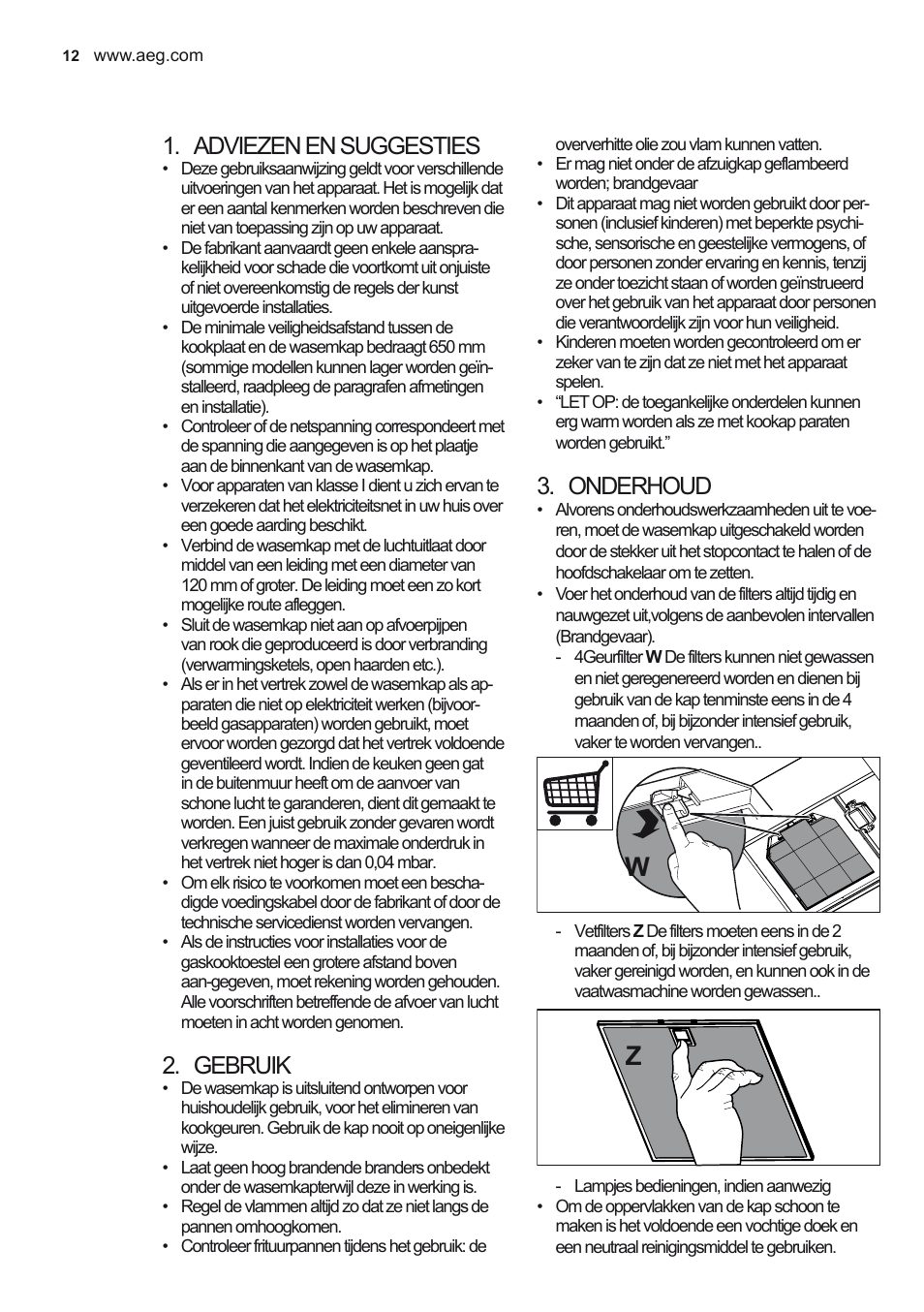Adviezen en suggesties, Gebruik, Onderhoud | AEG X56342SE10 User Manual | Page 12 / 96