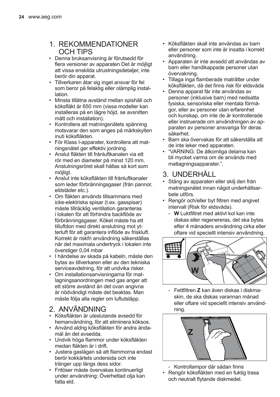 Rekommendationer och tips, Användning, Underhåll | AEG X56342SE10 User Manual | Page 24 / 96