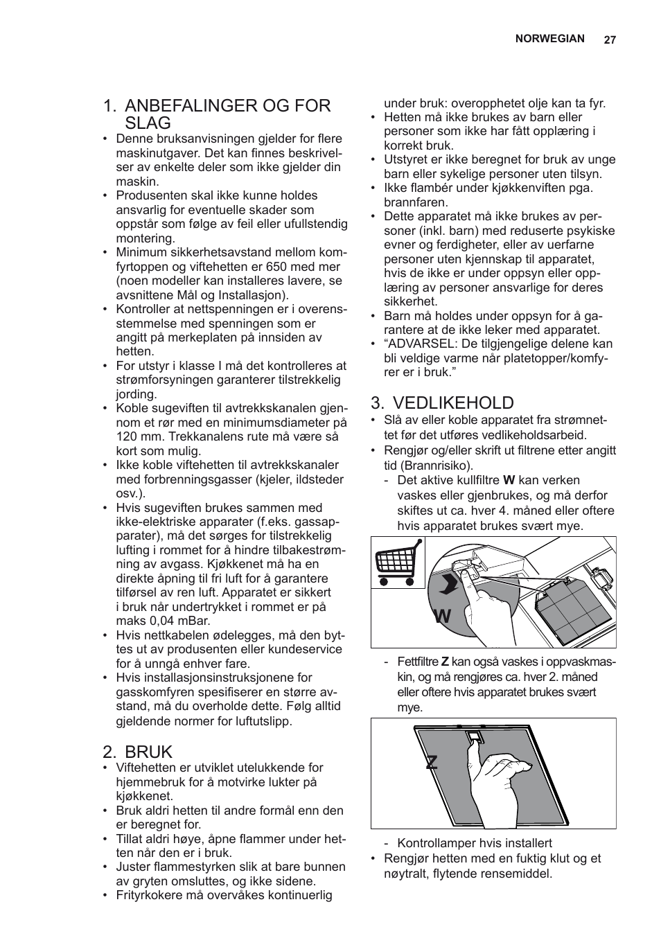 Anbefalinger og for slag, Bruk, Vedlikehold | AEG X56342SE10 User Manual | Page 27 / 96