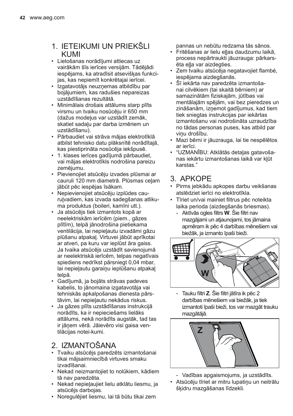 Ieteikumi un priekšli kumi, Izmantošana, Apkope | AEG X56342SE10 User Manual | Page 42 / 96