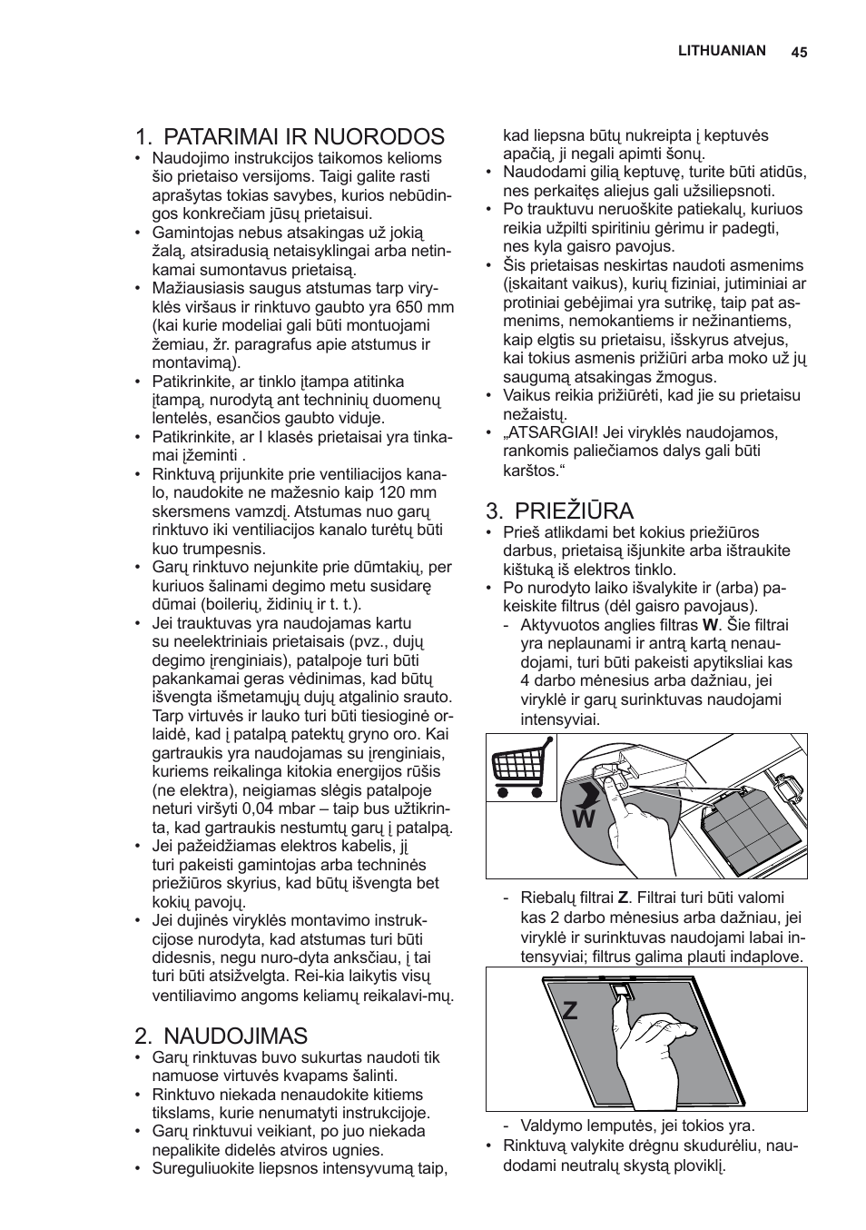 Patarimai ir nuorodos, Naudojimas, Priežiūra | AEG X56342SE10 User Manual | Page 45 / 96