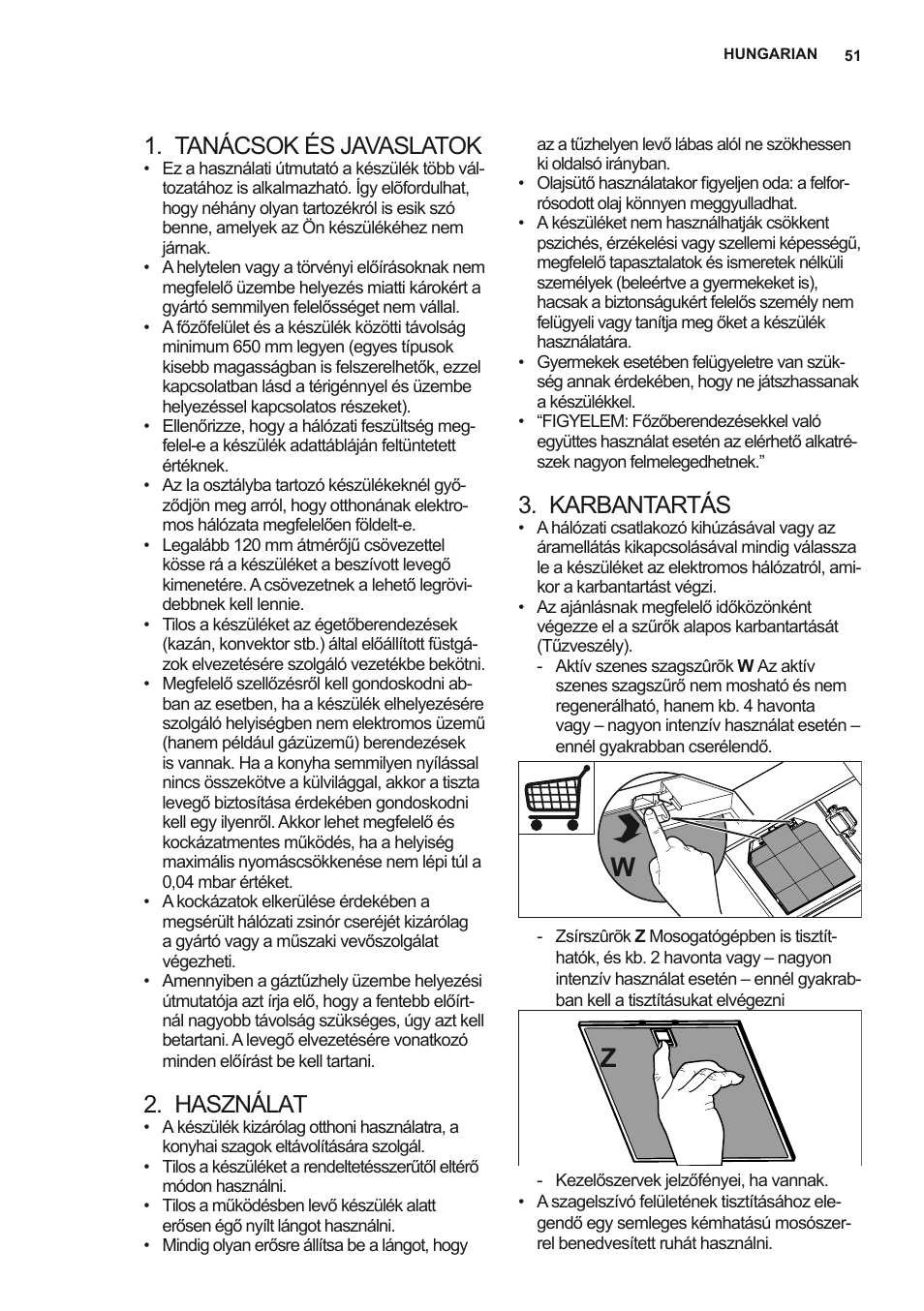 Tanácsok és javaslatok, Használat, Karbantartás | AEG X56342SE10 User Manual | Page 51 / 96
