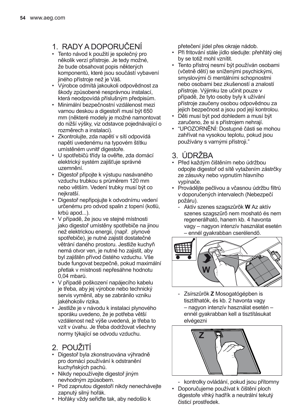 Rady a doporučení, Použití, Údržba | AEG X56342SE10 User Manual | Page 54 / 96