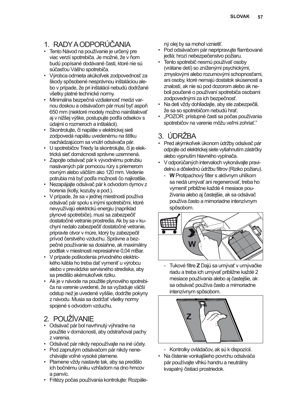 Rady a odporúčania, Používanie, Údržba | AEG X56342SE10 User Manual | Page 57 / 96