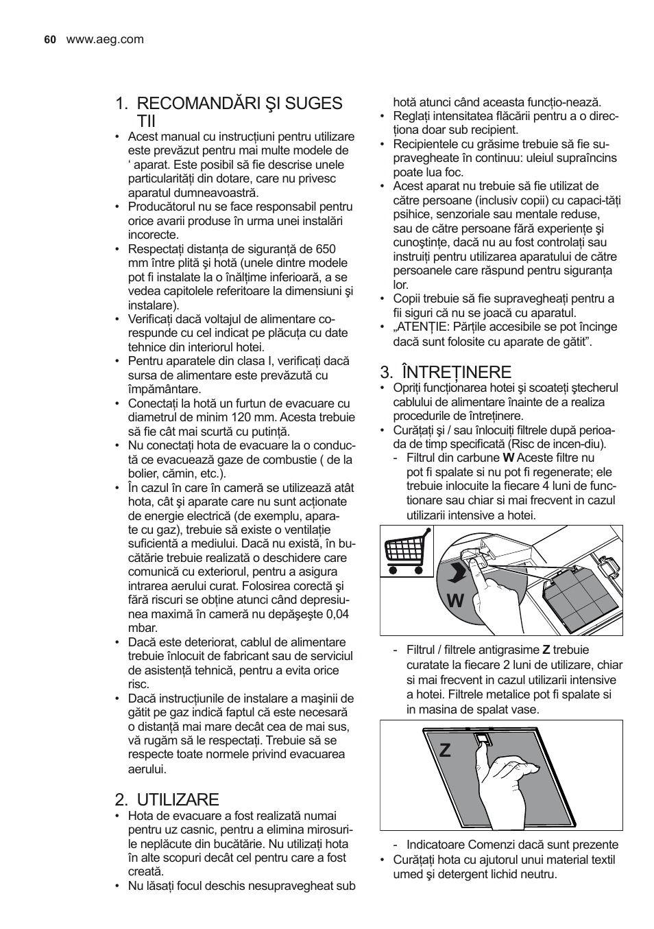 Recomandări şi suges tii, Utilizare, Întreţinere | AEG X56342SE10 User Manual | Page 60 / 96
