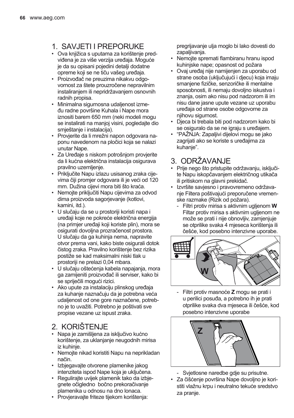 Savjeti i preporuke, Korištenje, Održavanje | AEG X56342SE10 User Manual | Page 66 / 96