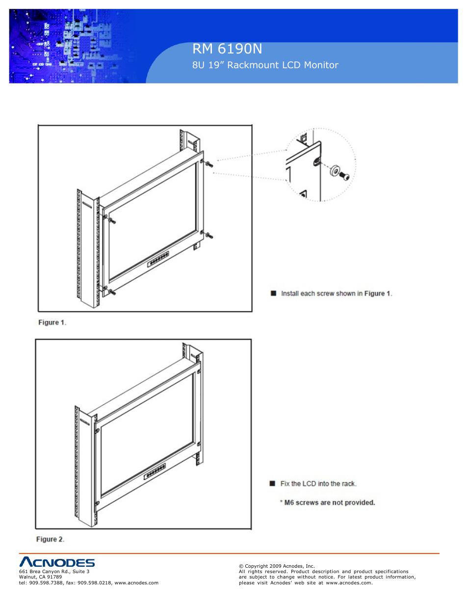 Rm 6190n, 4 installation, 8u 19” rackmount lcd monitor | Installation | Acnodes RM 6190N User Manual | Page 2 / 2