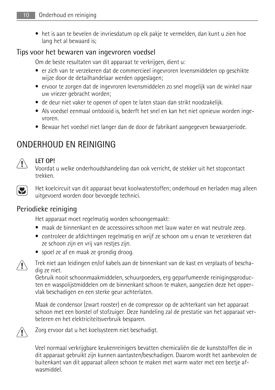 Onderhoud en reiniging, Tips voor het bewaren van ingevroren voedsel, Periodieke reiniging | AEG SDS51200S0 User Manual | Page 10 / 92
