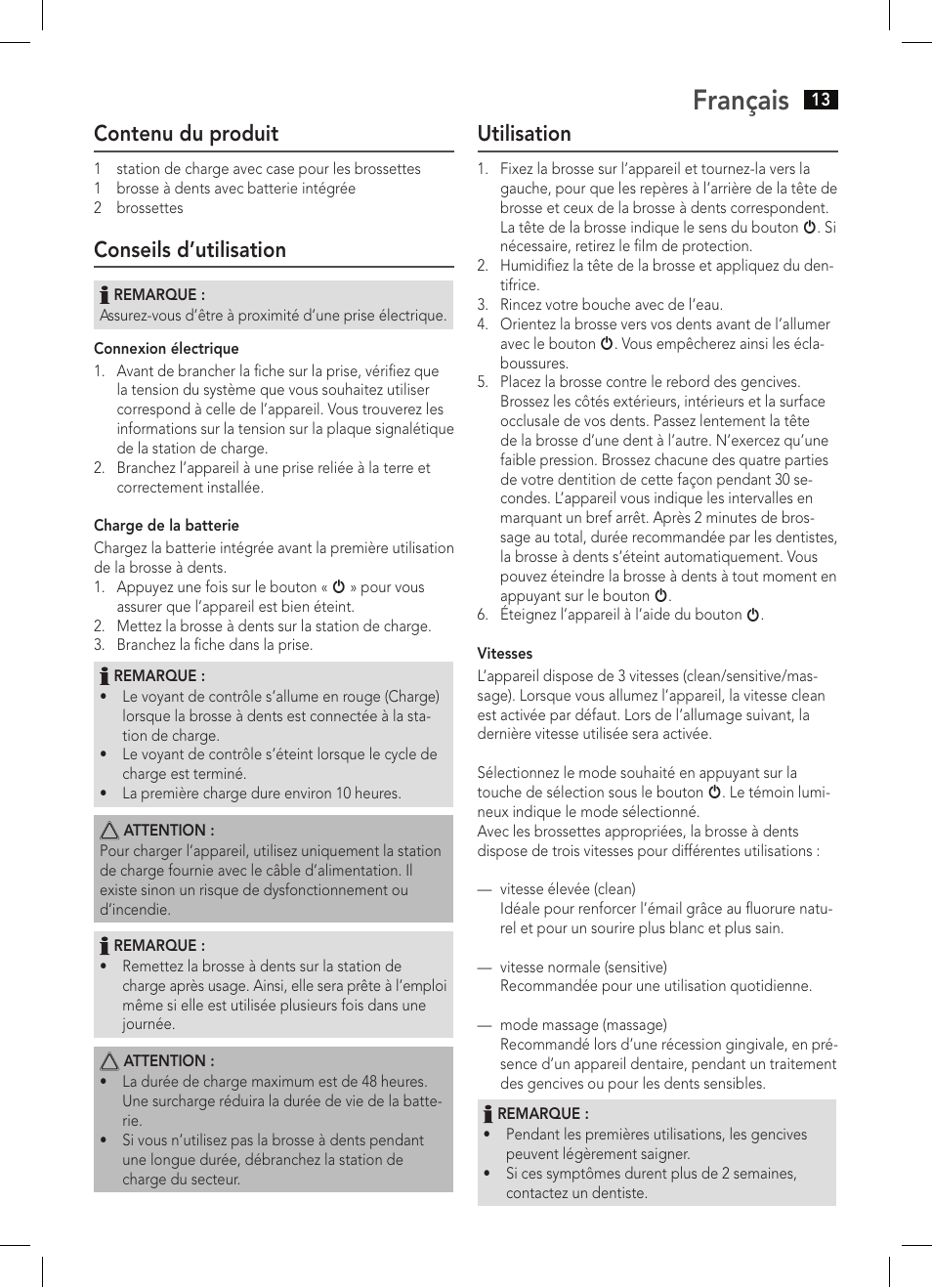 Français, Contenu du produit, Conseils d’utilisation | Utilisation | AEG EZS 5664 User Manual | Page 13 / 50