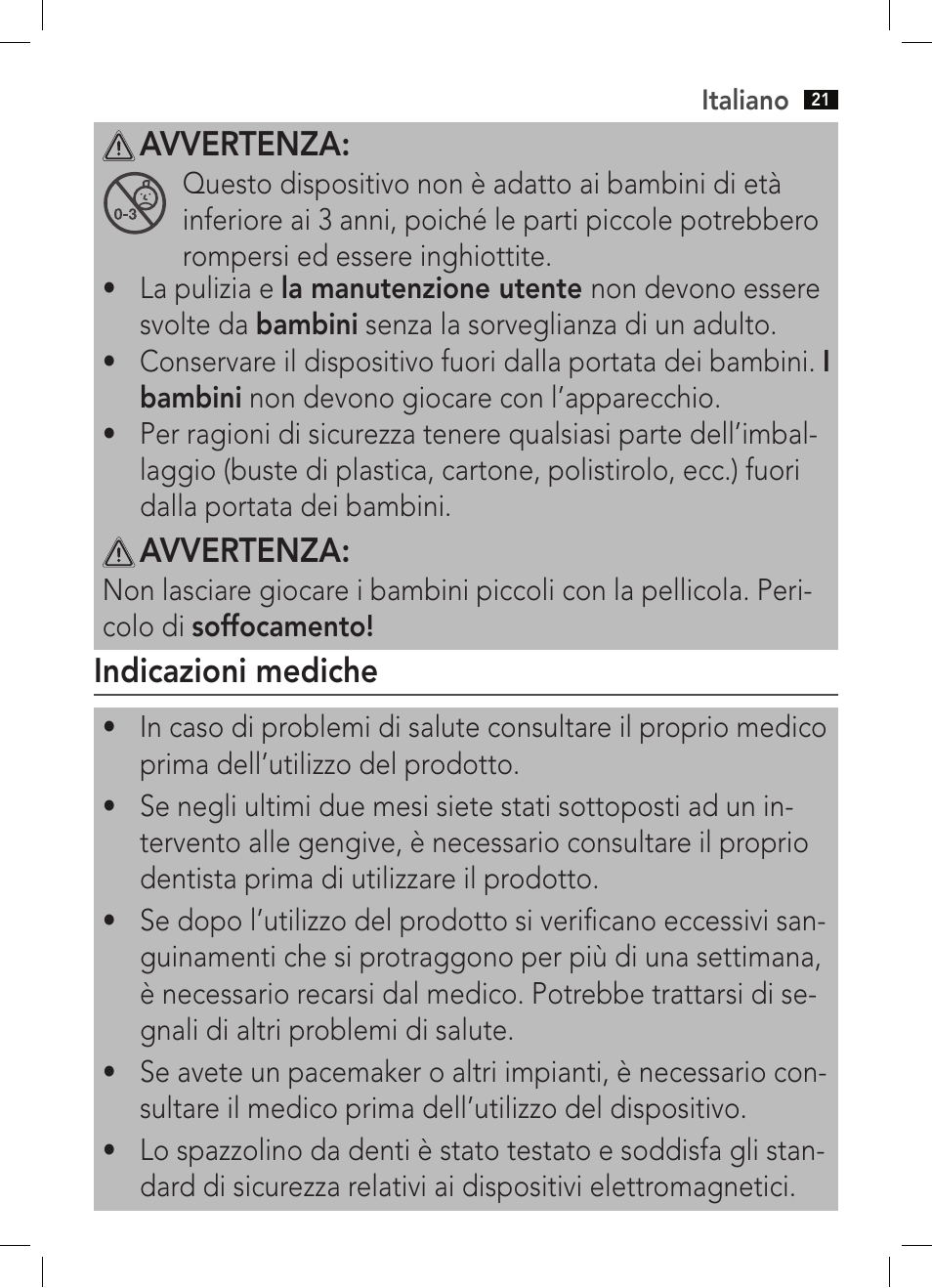 Avvertenza, Indicazioni mediche | AEG EZS 5664 User Manual | Page 21 / 50