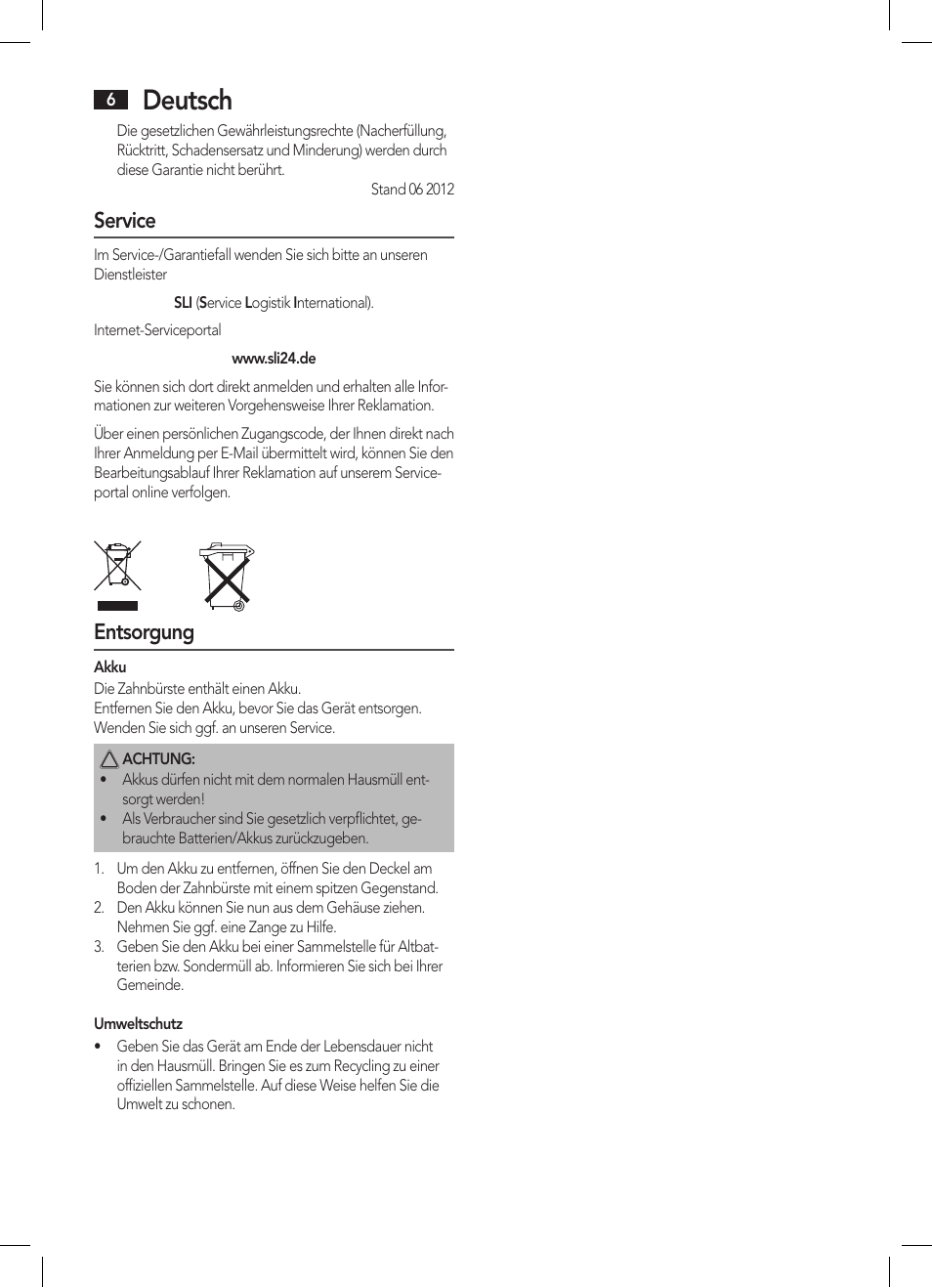 Deutsch, Service, Entsorgung | AEG EZS 5664 User Manual | Page 6 / 50