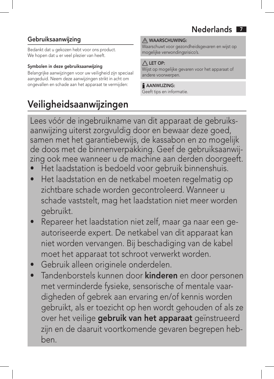 Veiligheidsaanwijzingen | AEG EZS 5664 User Manual | Page 7 / 50