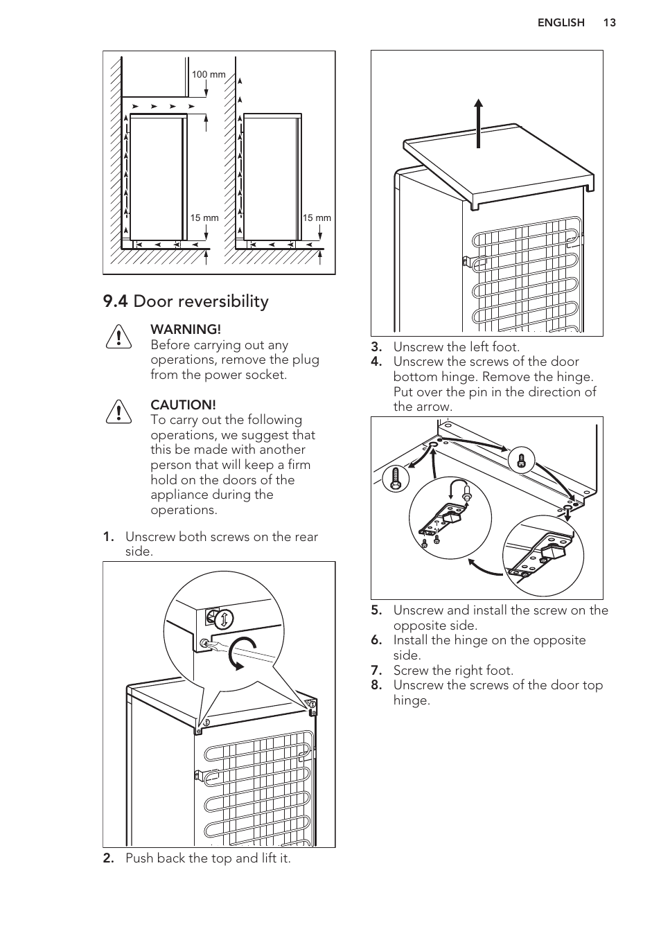 4 door reversibility | AEG S37020KSW0 User Manual | Page 13 / 72