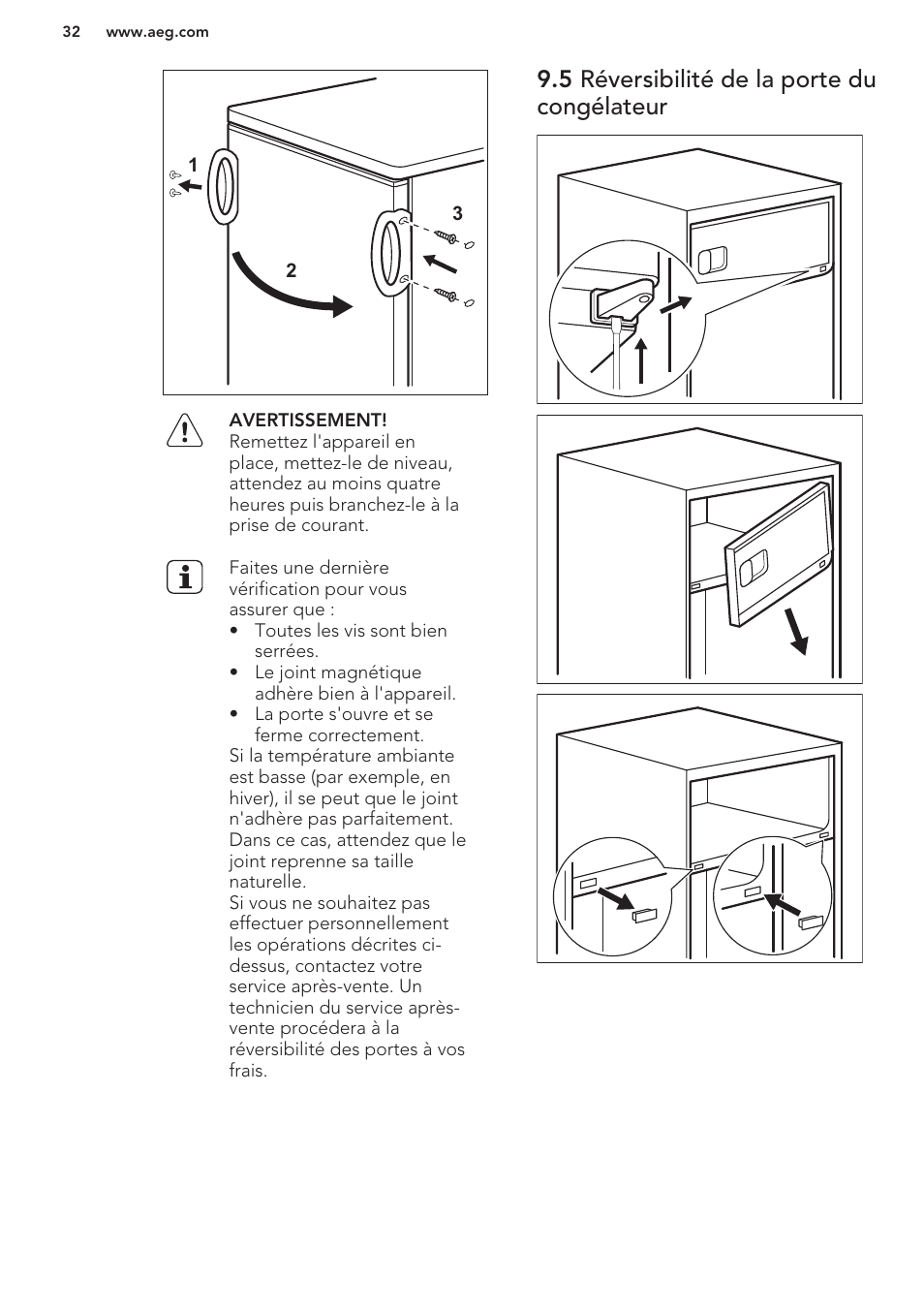 5 réversibilité de la porte du congélateur | AEG S37020KSW0 User Manual | Page 32 / 72