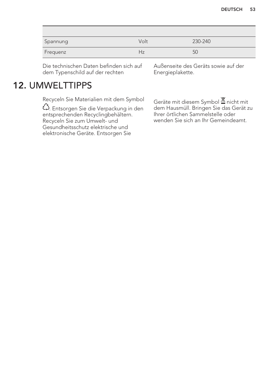 Umwelttipps | AEG S37020KSW0 User Manual | Page 53 / 72