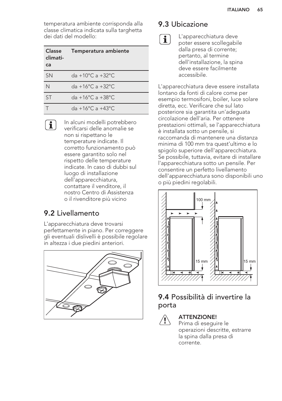 2 livellamento, 3 ubicazione, 4 possibilità di invertire la porta | AEG S37020KSW0 User Manual | Page 65 / 72