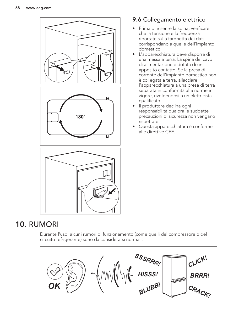 6 collegamento elettrico, Rumori | AEG S37020KSW0 User Manual | Page 68 / 72