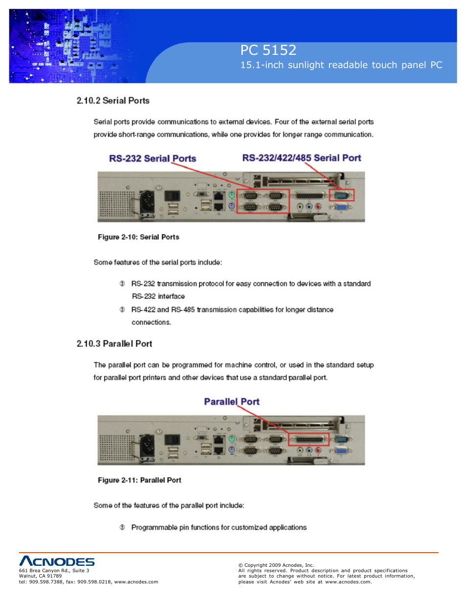 Pc 5152, Inch sunlight readable touch panel pc | Acnodes PC 5152 User Manual | Page 10 / 11