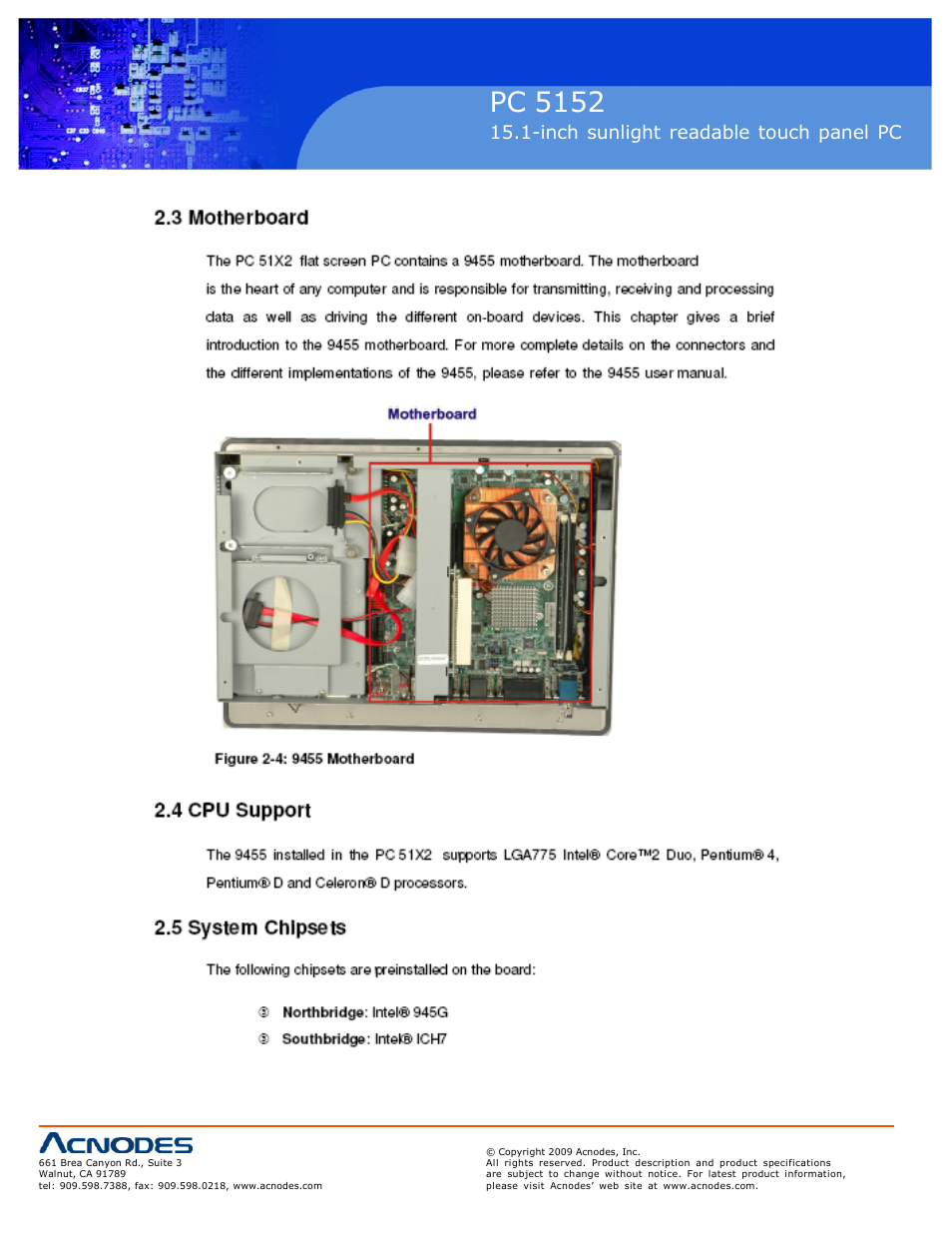Pc 5152, Inch sunlight readable touch panel pc | Acnodes PC 5152 User Manual | Page 2 / 11