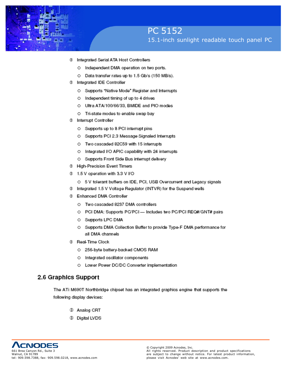 Pc 5152, Inch sunlight readable touch panel pc | Acnodes PC 5152 User Manual | Page 4 / 11