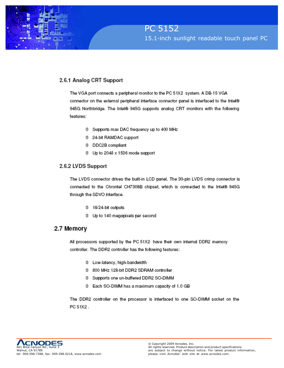 Pc 5152, Inch sunlight readable touch panel pc | Acnodes PC 5152 User Manual | Page 5 / 11