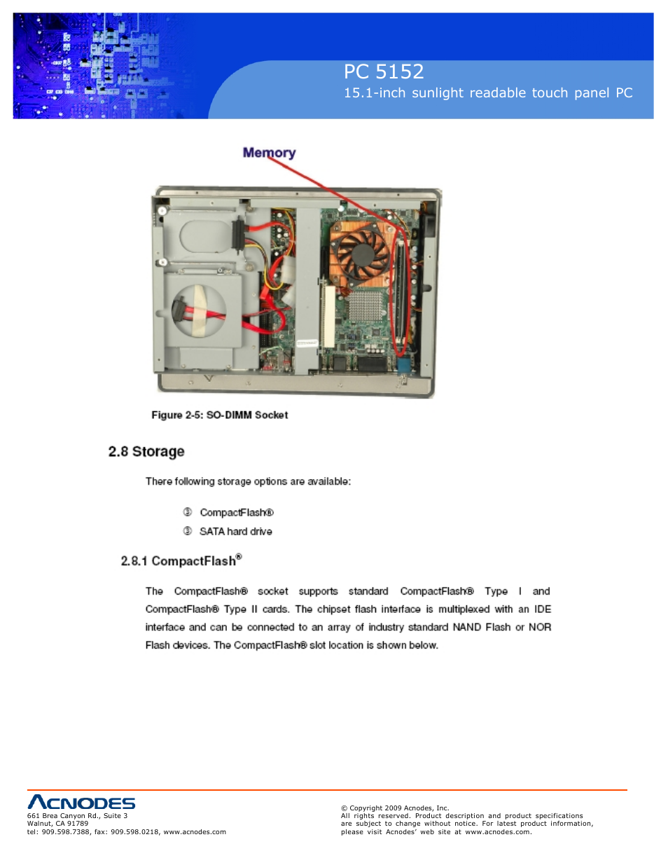Pc 5152, Inch sunlight readable touch panel pc | Acnodes PC 5152 User Manual | Page 6 / 11