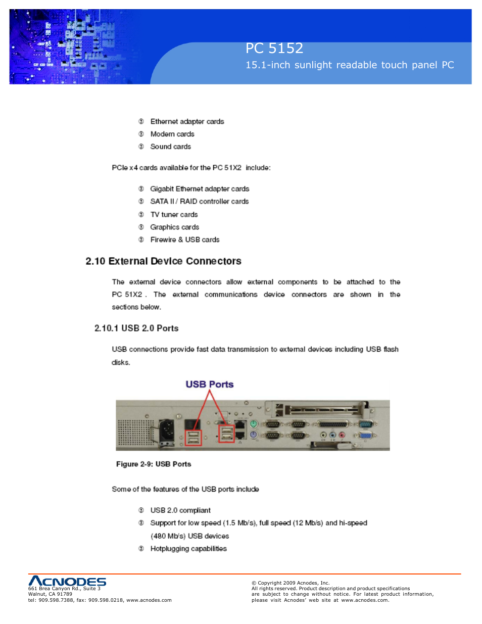 Pc 5152, Inch sunlight readable touch panel pc | Acnodes PC 5152 User Manual | Page 9 / 11