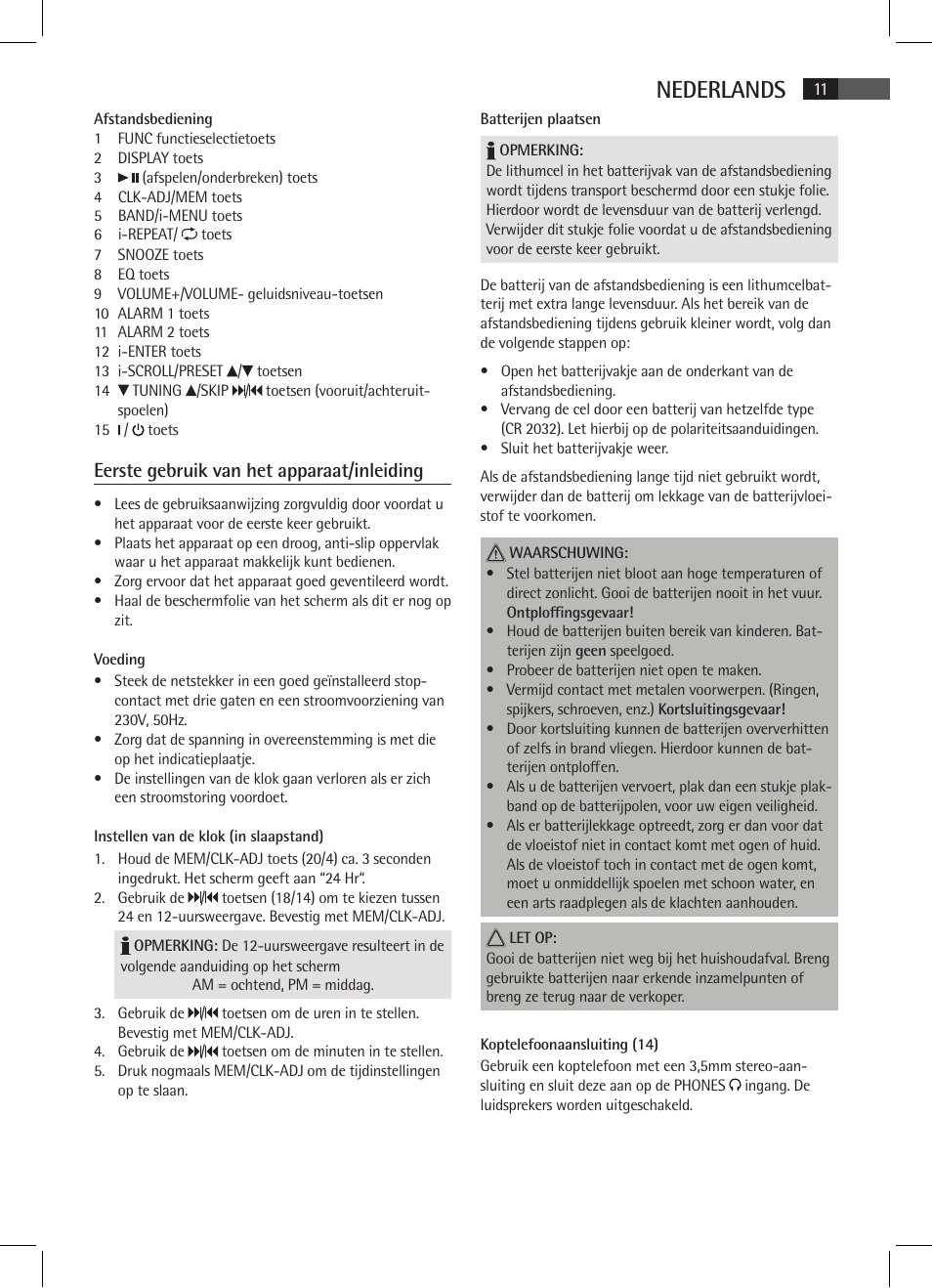 Nederlands, Eerste gebruik van het apparaat/inleiding | AEG MR 4115 i User Manual | Page 11 / 58
