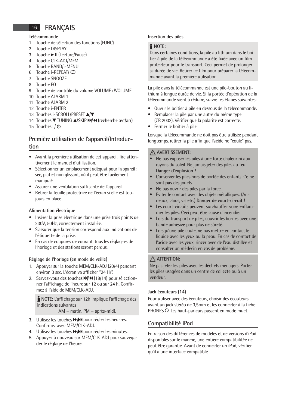 Français, Première utilisation de l’appareil/introduc- tion, Compatibilité ipod | AEG MR 4115 i User Manual | Page 16 / 58